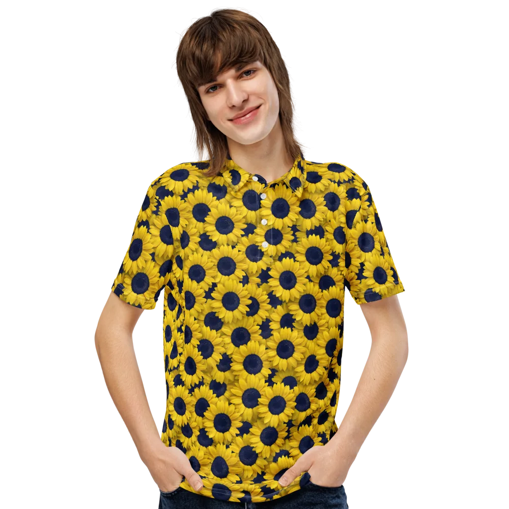 Midnight Sunflowers on Men's Slim Fit Polo Shirt — Front
