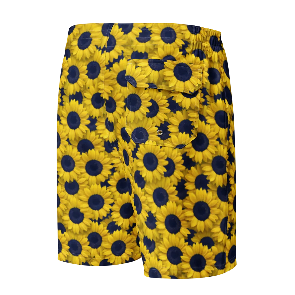 Midnight Sunflowers on Men's Board Shorts — Back