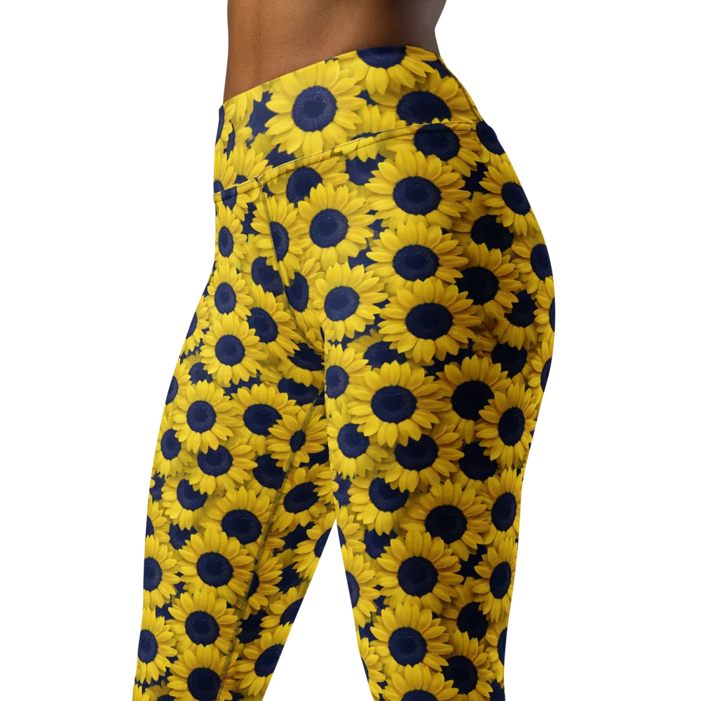 Midnight Sunflowers on Yoga Leggings — Left Front