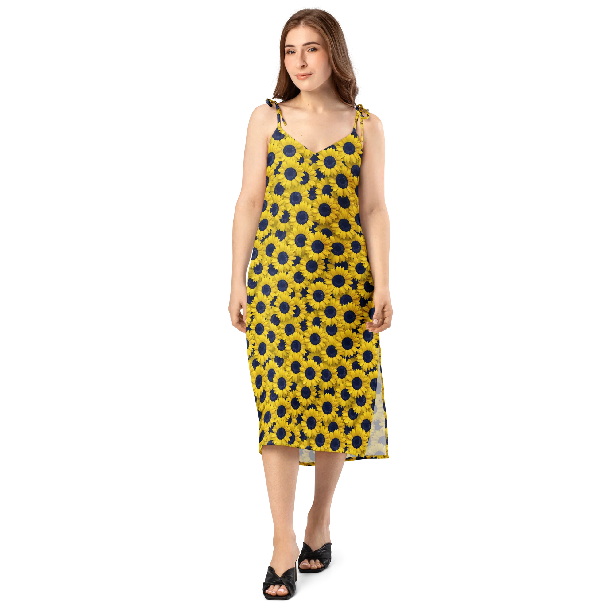 Midnight Sunflowers on Slip Dress — Front