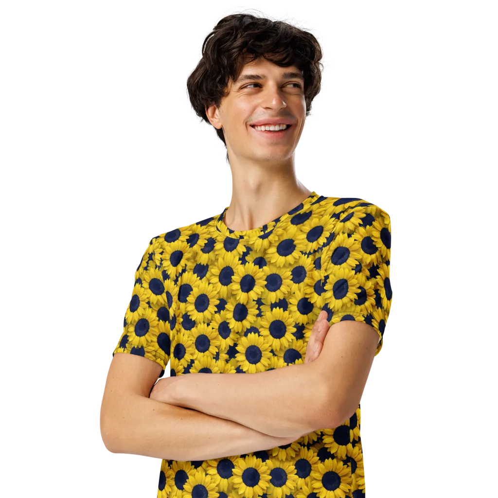 Midnight Sunflowers on Men's Crew Neck T-Shirt — Left Front