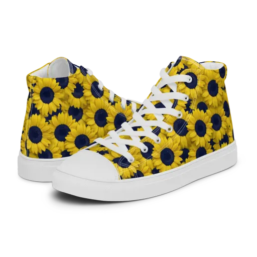 Midnight Sunflowers on a Men's High Top Canvas Shoes