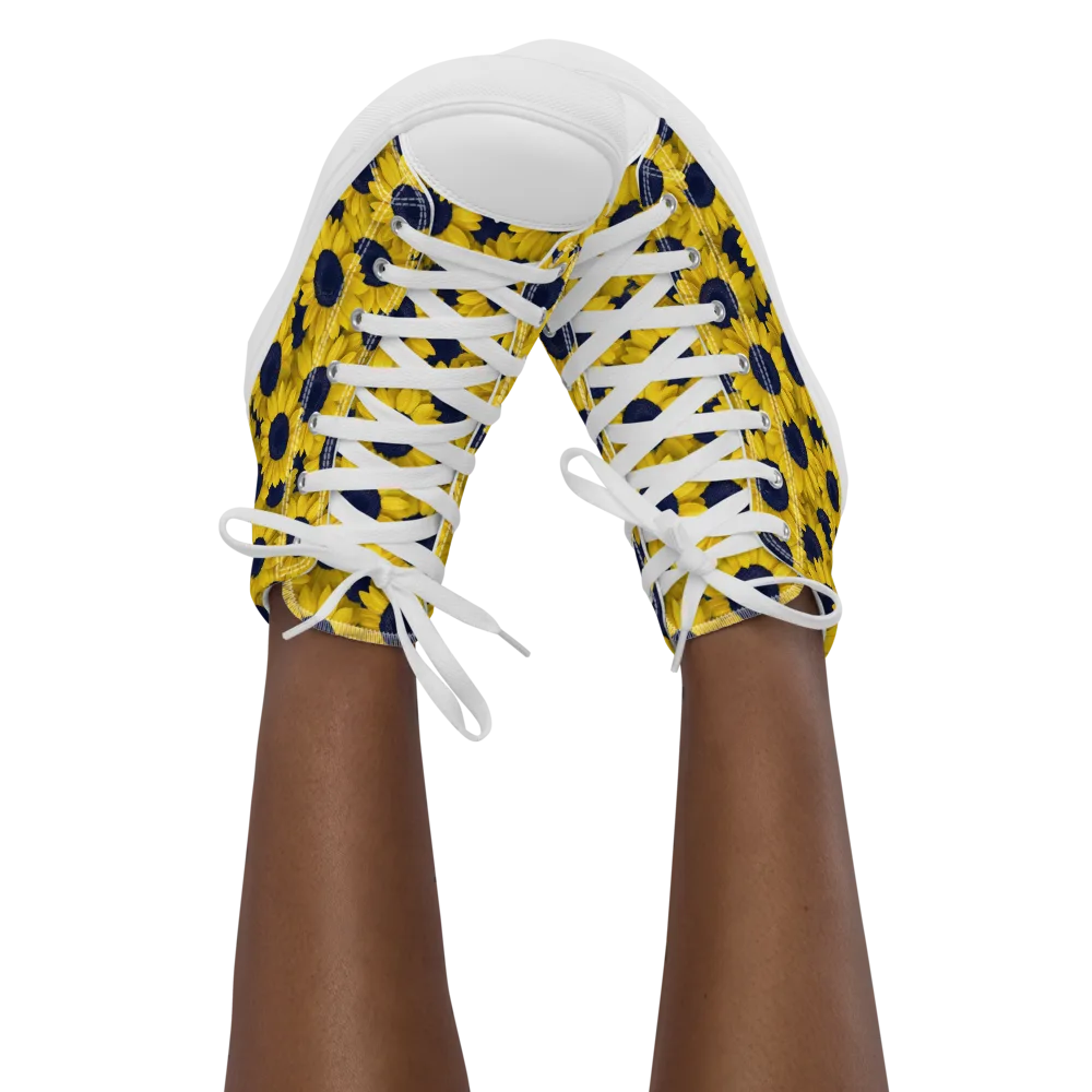 Midnight Sunflowers on Women's High Top Canvas Shoes — Front