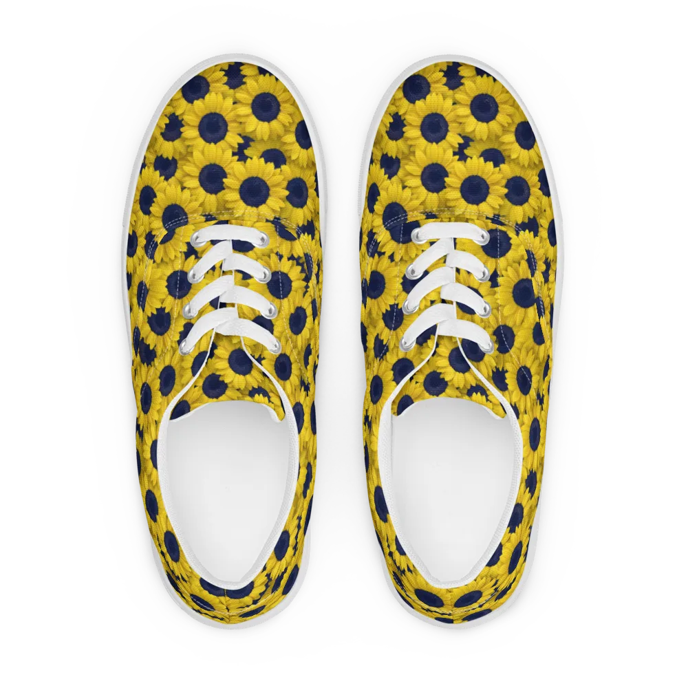 Midnight Sunflowers on Men's Lace-Up Canvas Shoes — Front