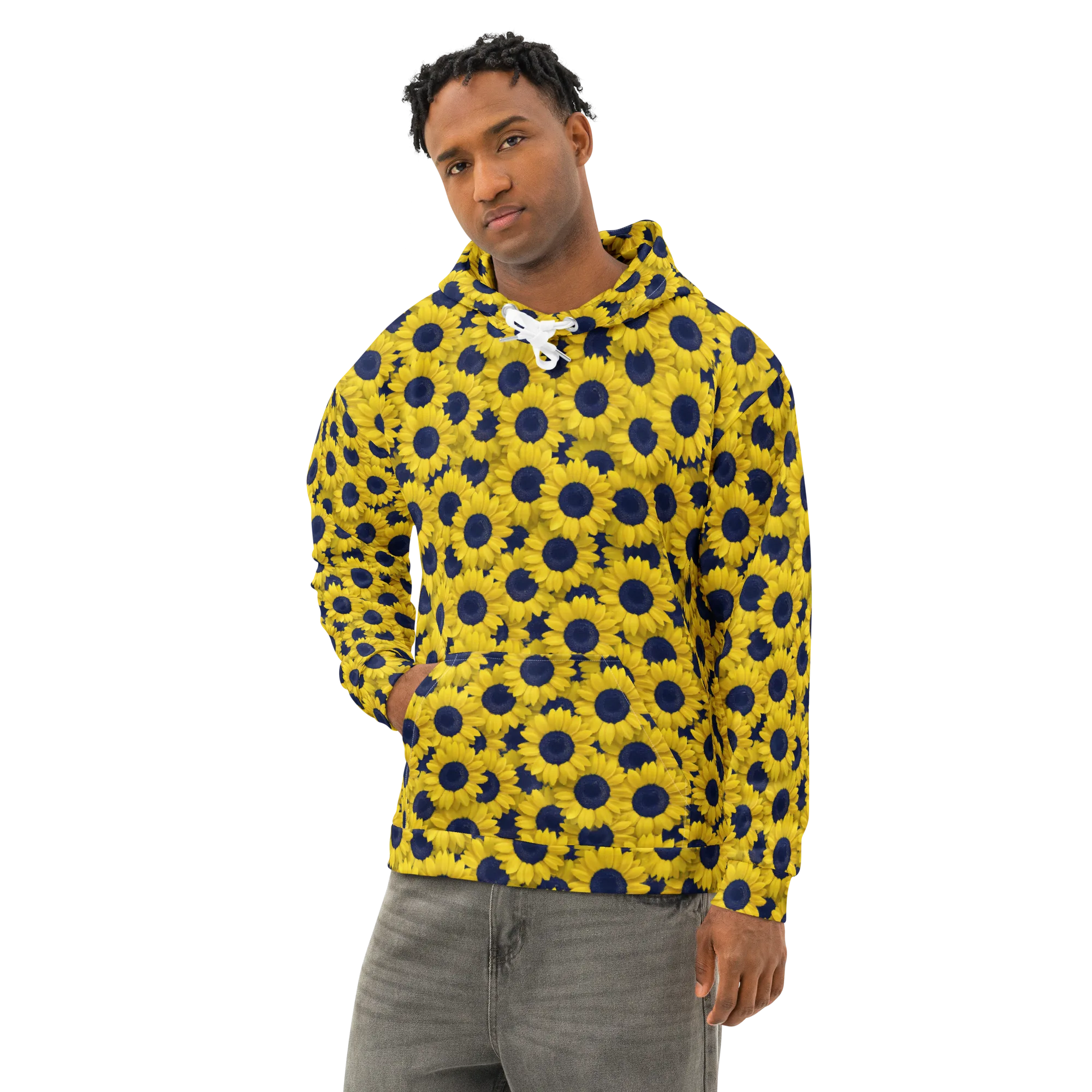 Midnight Sunflowers on Cotton Hoodie — Left Front