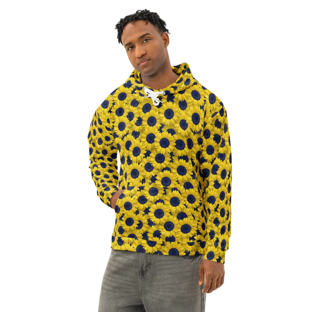 Midnight Sunflowers on Cotton Hoodie — Left Front