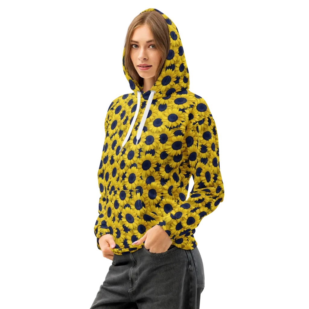 Midnight Sunflowers on Cotton Hoodie — Left Front