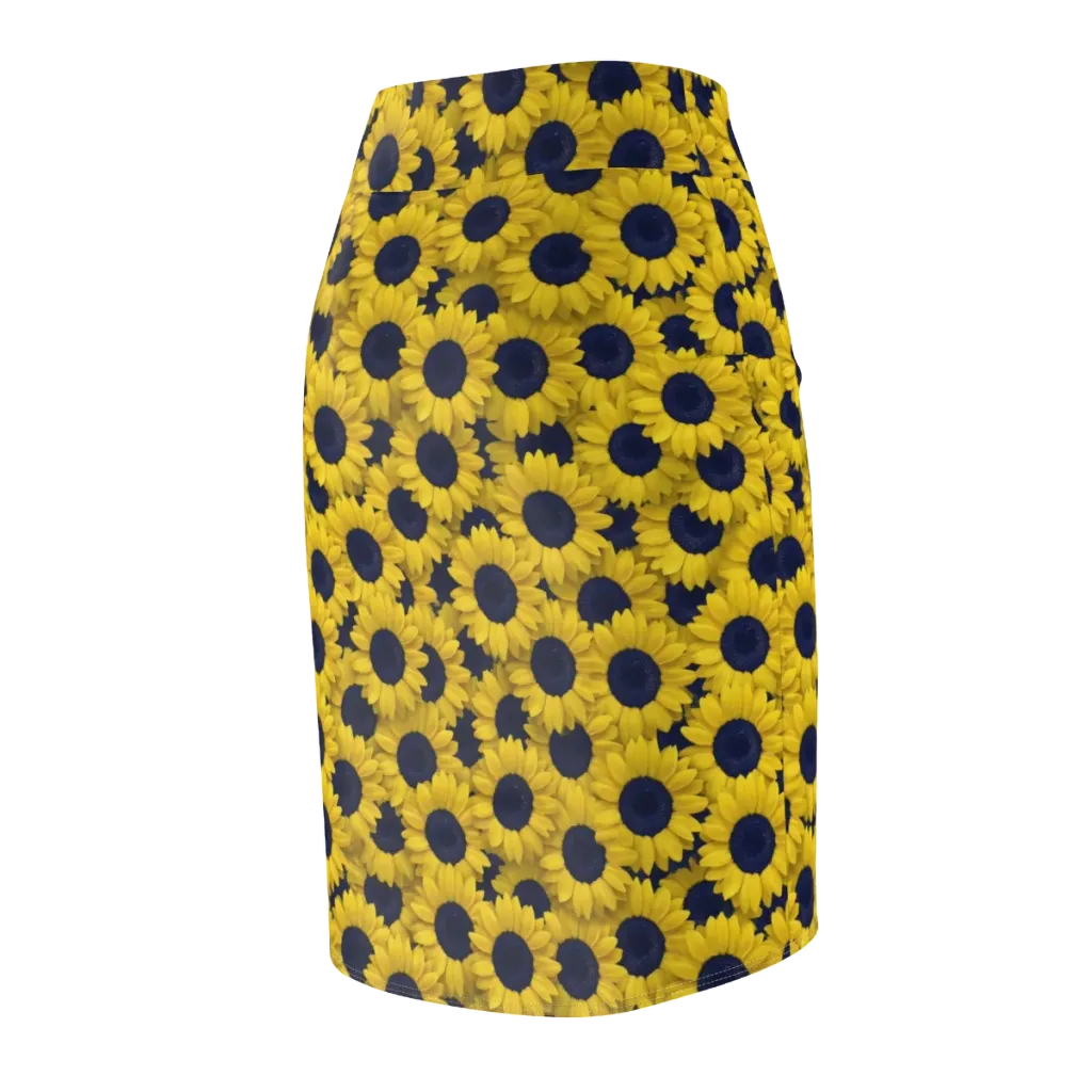 Midnight Sunflowers on Pencil Skirt — Back Side