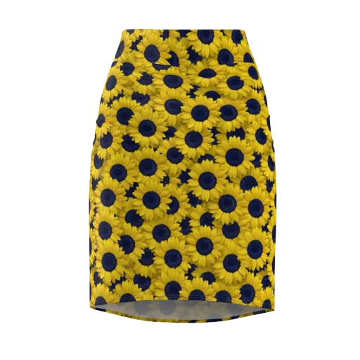 Midnight Sunflowers on a Pencil Skirt