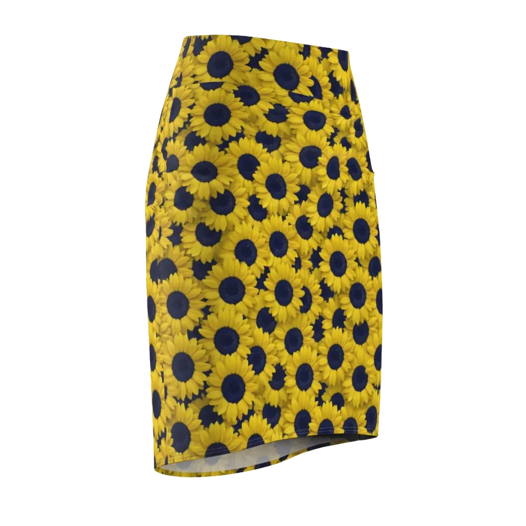 Midnight Sunflowers on Pencil Skirt — Front Side