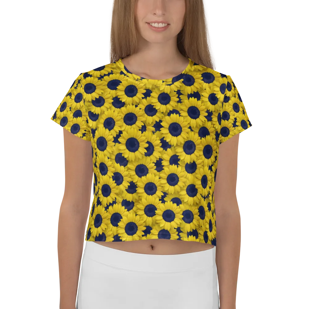 Midnight Sunflowers on Crop Tee — Front