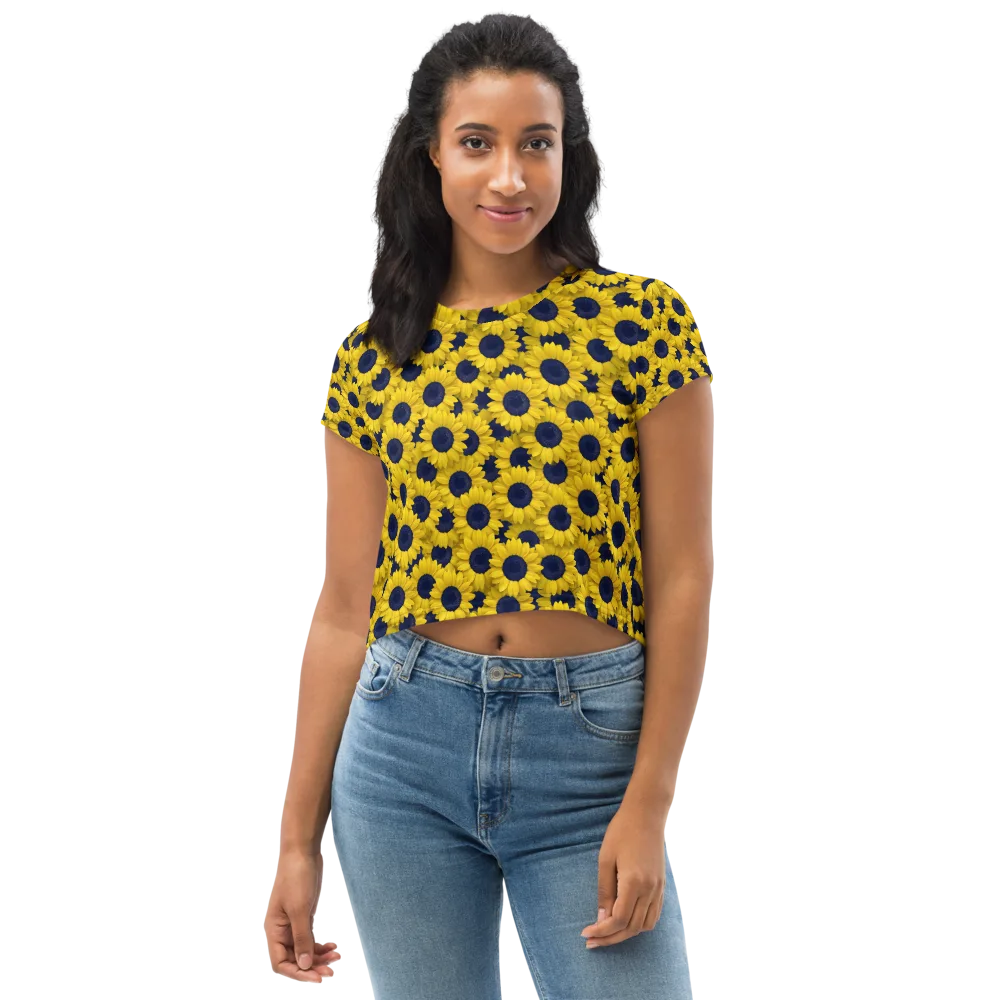 Midnight Sunflowers on Crop Tee — Front