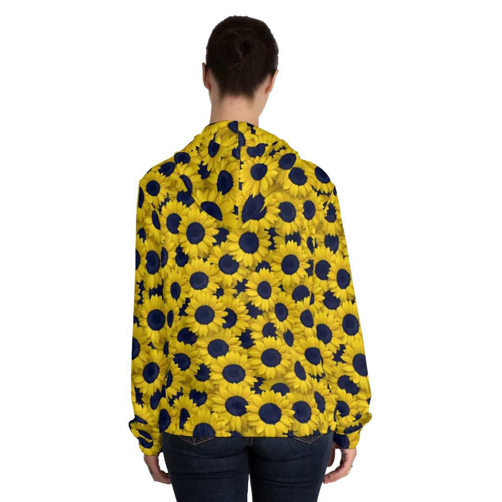 Midnight Sunflowers on Women's Full-Zip Hoodie — Back On Person
