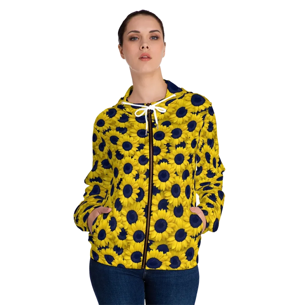 Midnight Sunflowers on Women's Full-Zip Hoodie — Front On Person