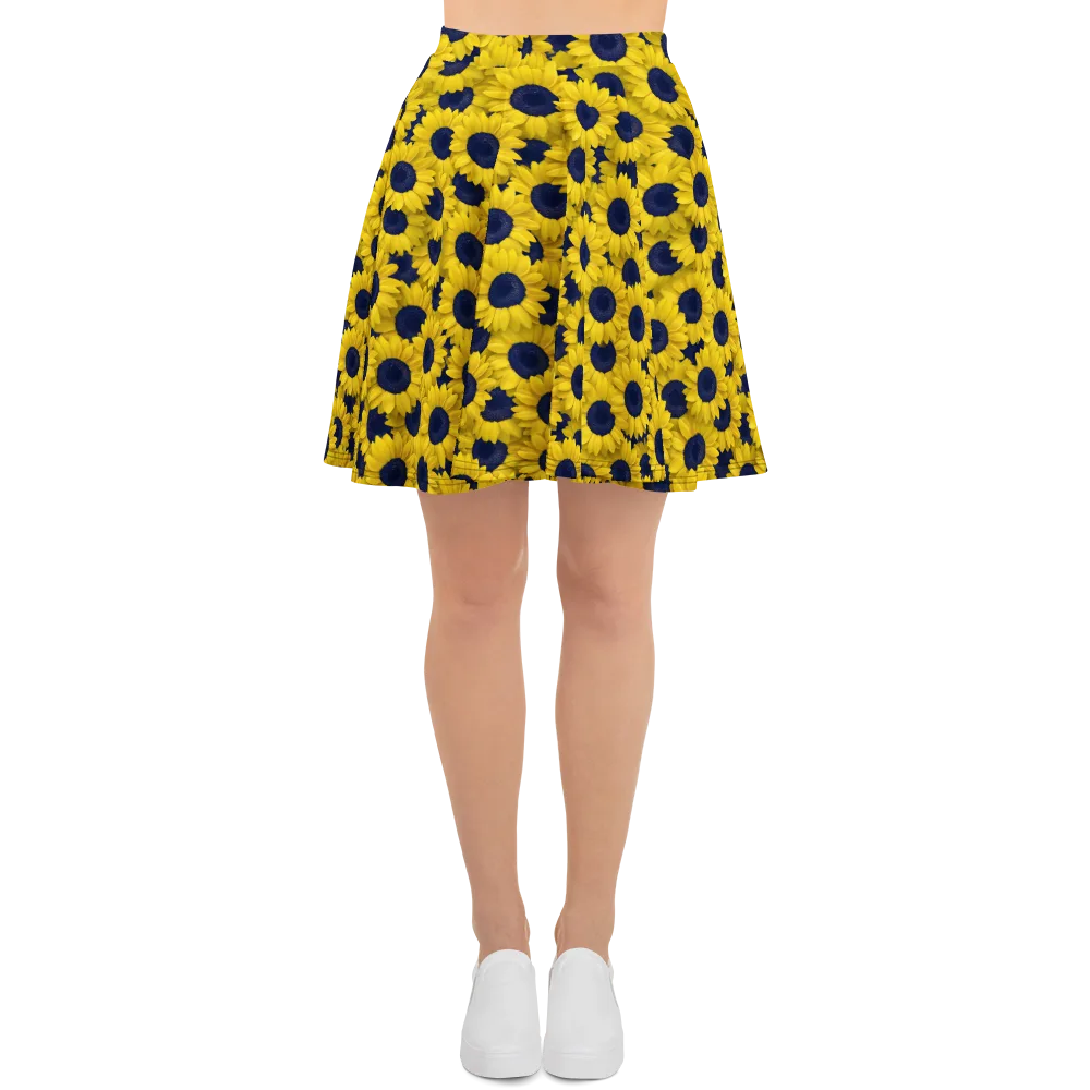 Midnight Sunflowers on Skater Skirt — Front