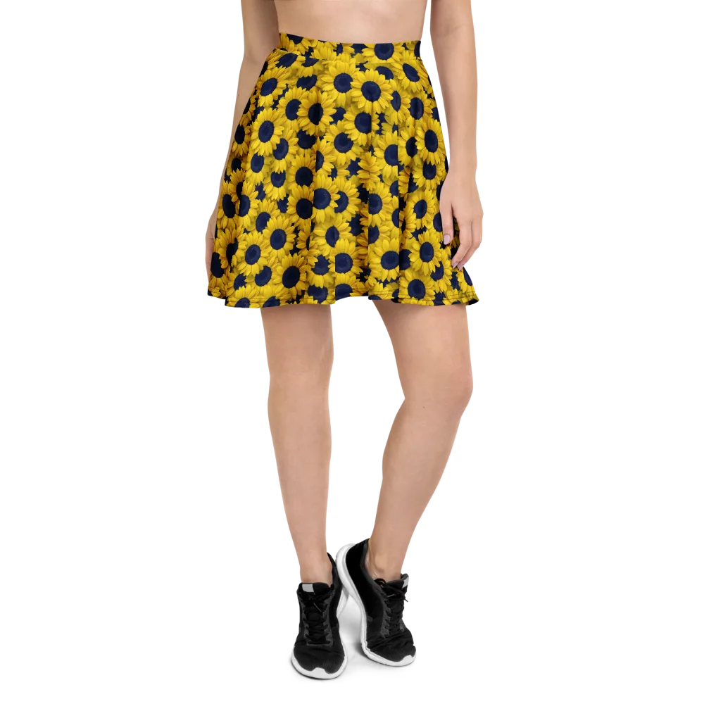 Midnight Sunflowers on Skater Skirt — Front
