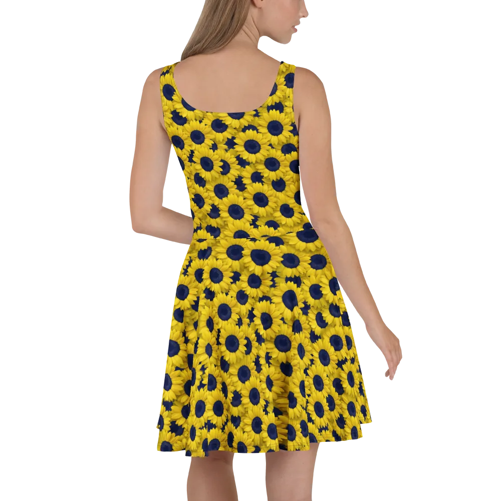 Midnight Sunflowers on Skater Dress — Back