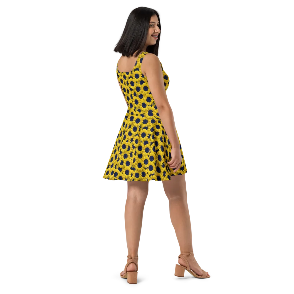 Midnight Sunflowers on Skater Dress — Right
