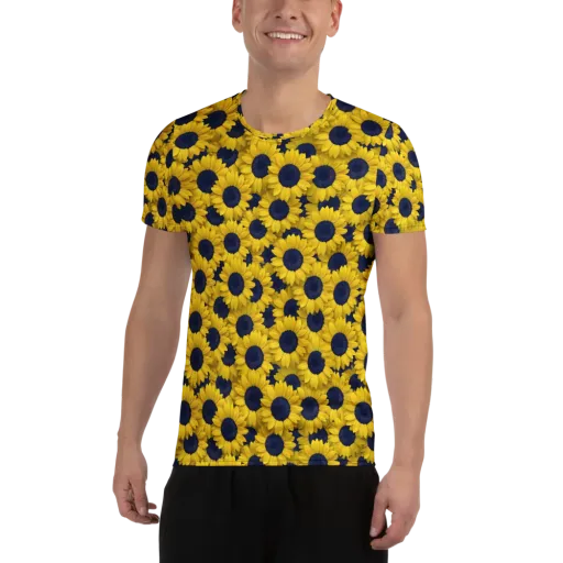 Midnight Sunflowers on a Men's Athletic T-Shirt