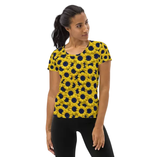 Midnight Sunflowers on a Women's Athletic T-Shirt