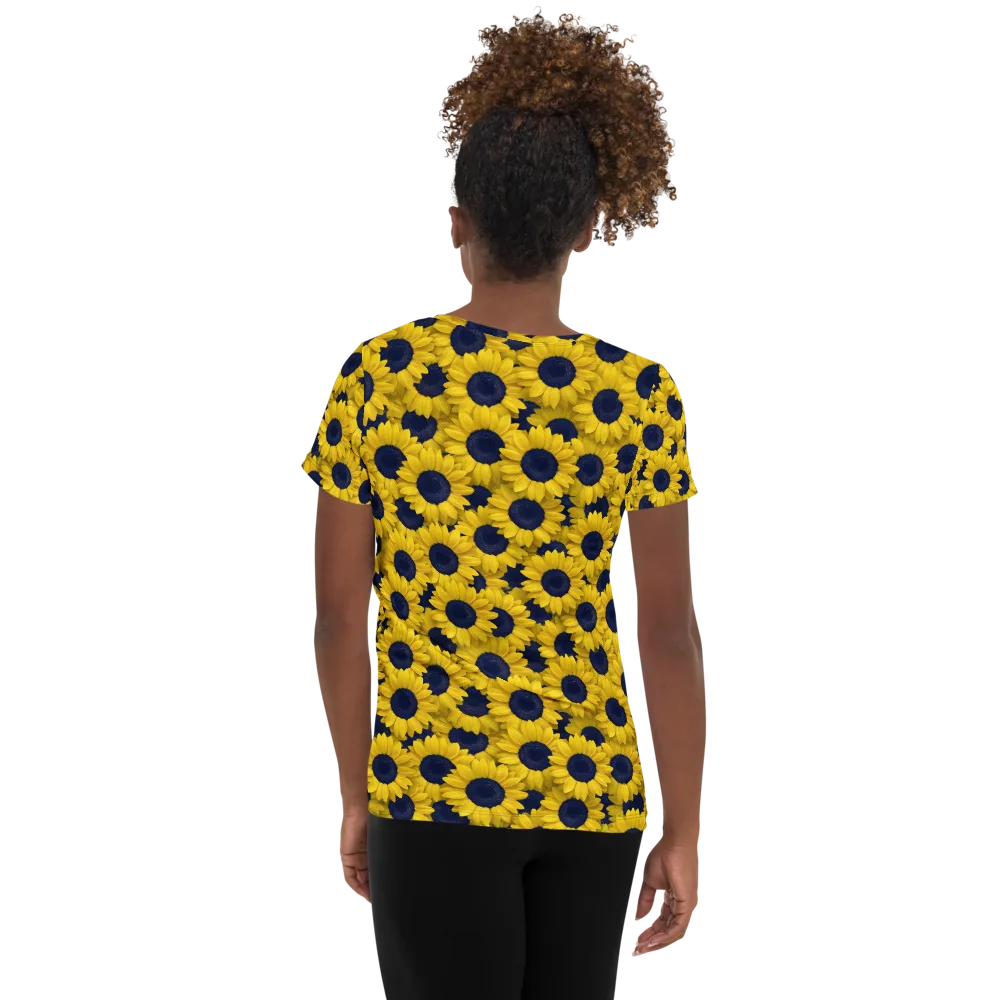 Midnight Sunflowers on Women's Athletic T-Shirt — Back
