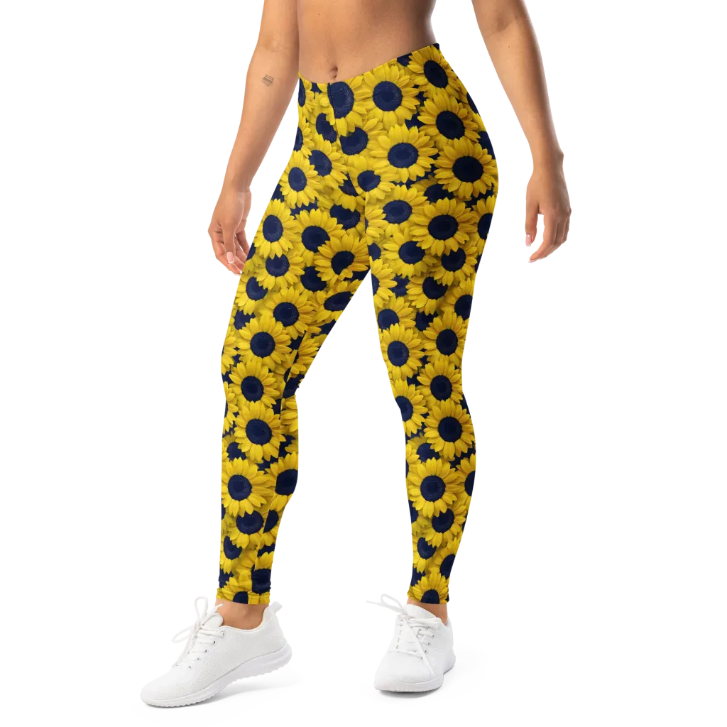 Midnight Sunflowers on Leggings — Left Front