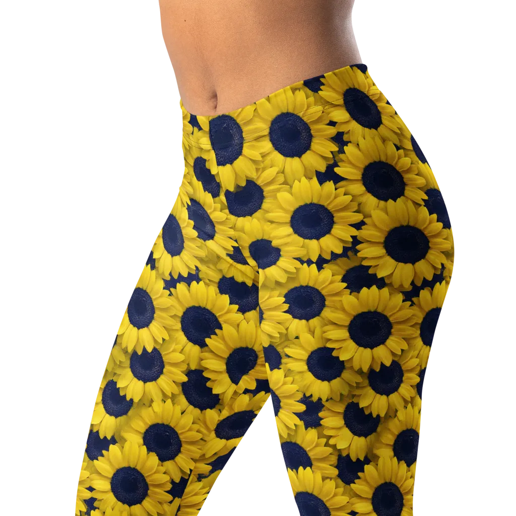 Midnight Sunflowers on Leggings — Left Front