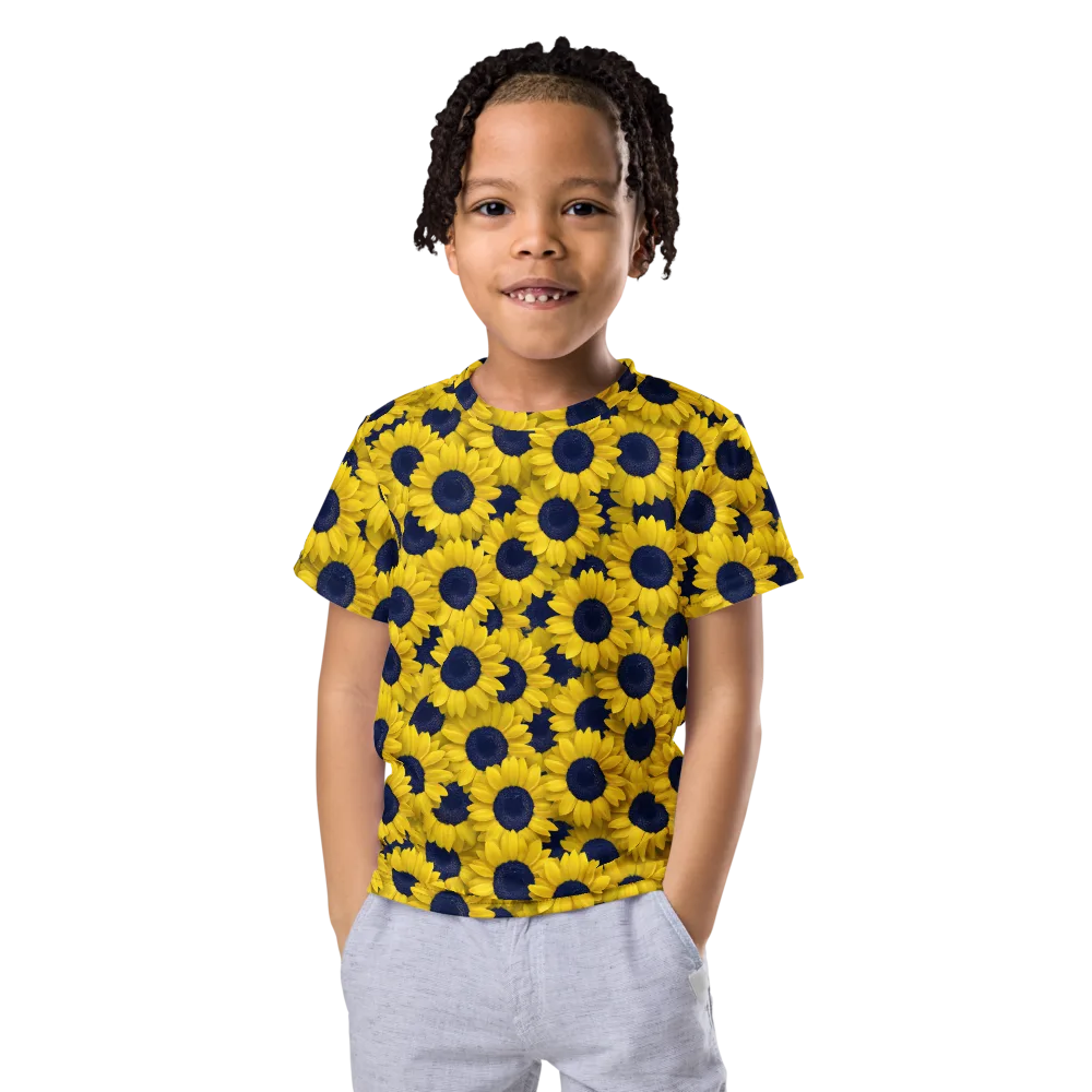 Midnight Sunflowers on Kids Crew Neck T-Shirt — Front