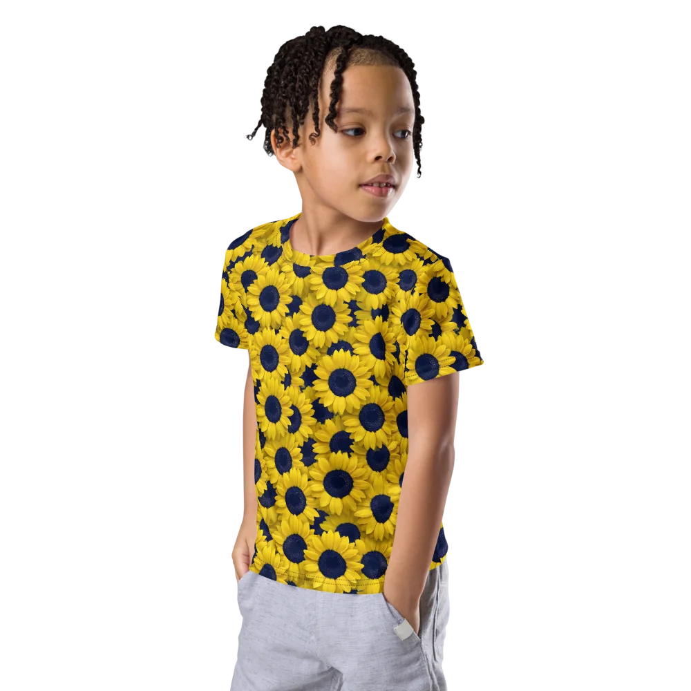 Midnight Sunflowers on Kids Crew Neck T-Shirt — Left Front