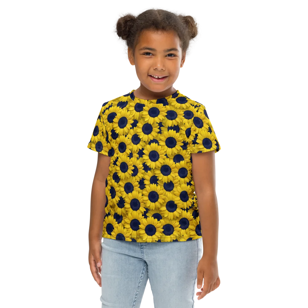 Midnight Sunflowers on Kids Crew Neck T-Shirt — Front