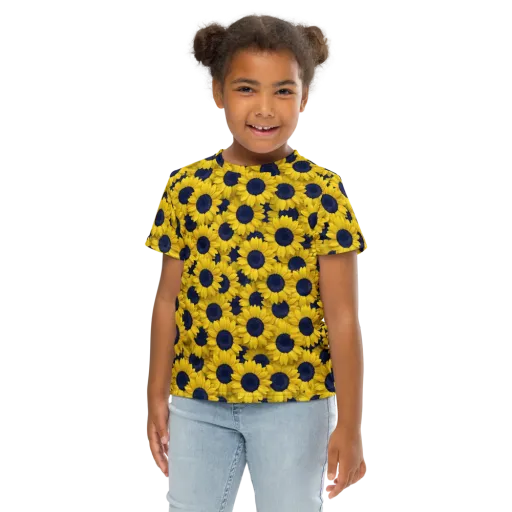 Midnight Sunflowers on a Kids Crew Neck T-Shirt