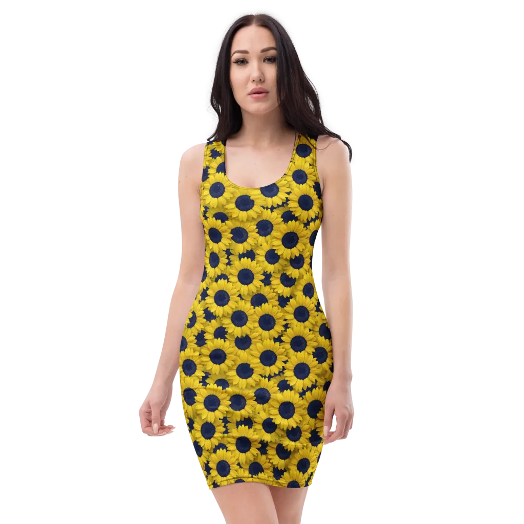 Midnight Sunflowers on Bodycon Dress — Front