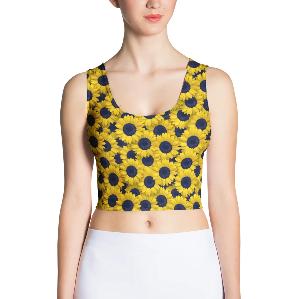 Midnight Sunflowers on Crop Top — Front