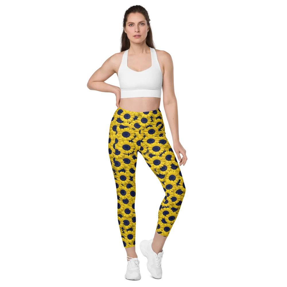 Midnight Sunflowers on Leggings with Pockets — Front