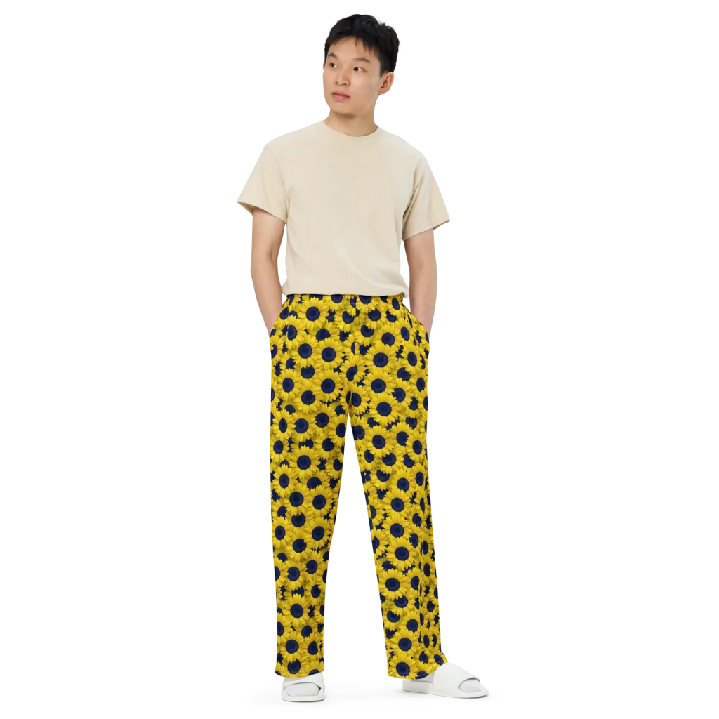 Midnight Sunflowers on Wide-Leg Pants — Front