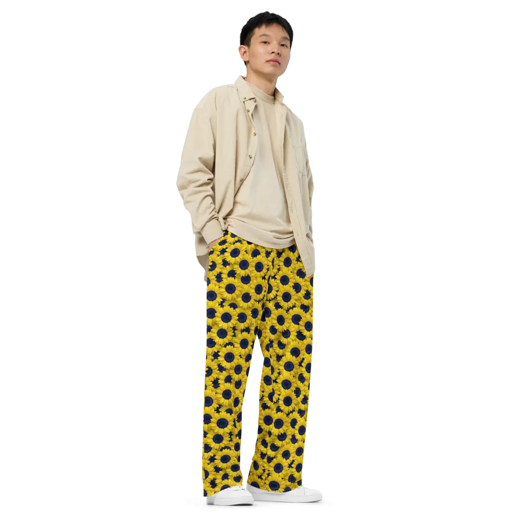 Midnight Sunflowers on Wide-Leg Pants — Right Front