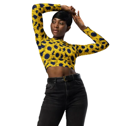 Midnight Sunflowers on a Long Sleeve Crop Top