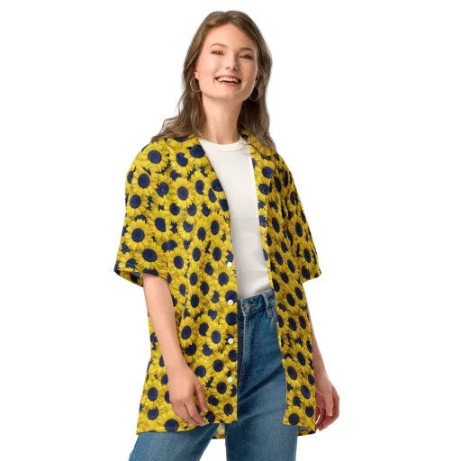 Midnight Sunflowers on a Button Shirt
