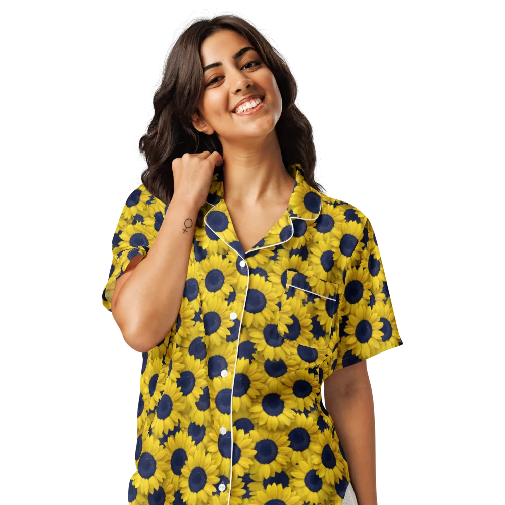 Midnight Sunflowers on Women's Short Sleeve Pajama Top — Front