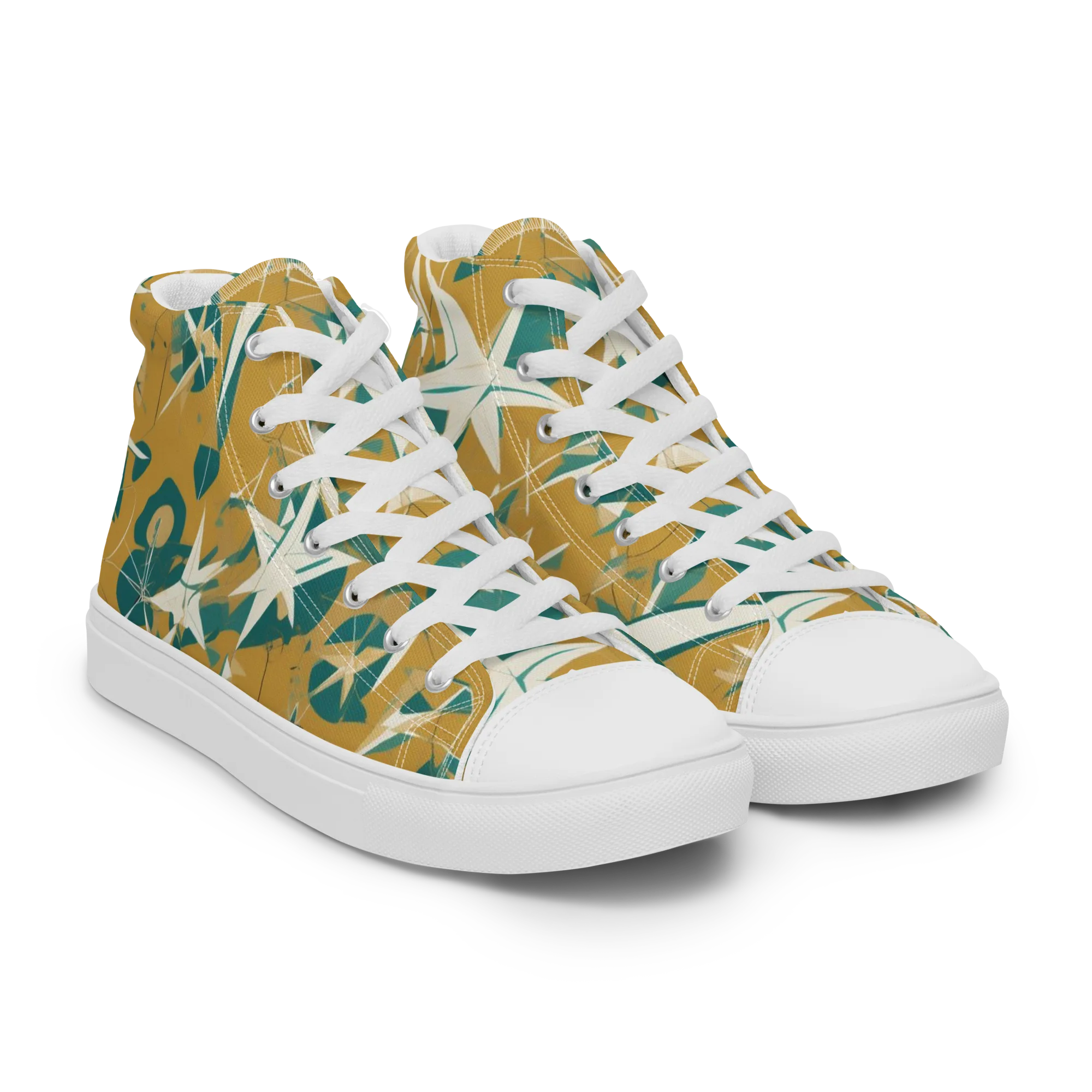 Ochre Flight on Men's High Top Canvas Shoes — Right Front