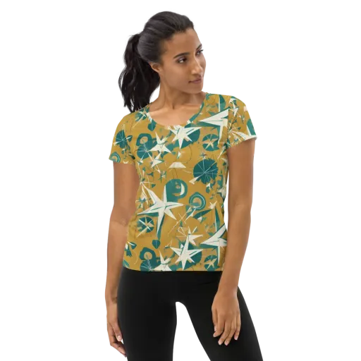 Ochre Flight on a Women's Athletic T-Shirt