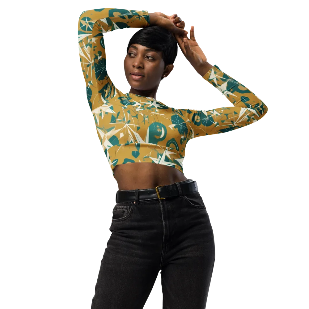 Ochre Flight on Long Sleeve Crop Top — Front