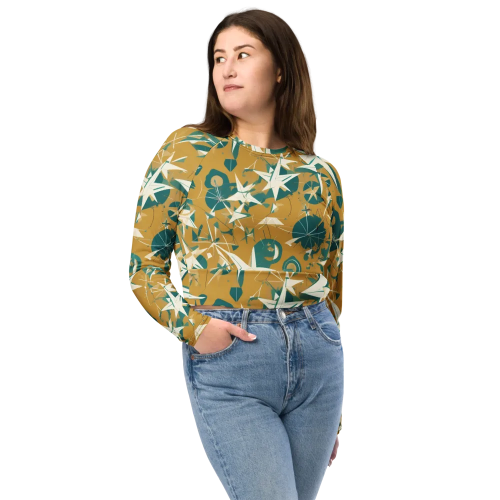 Ochre Flight on Long Sleeve Crop Top — Front