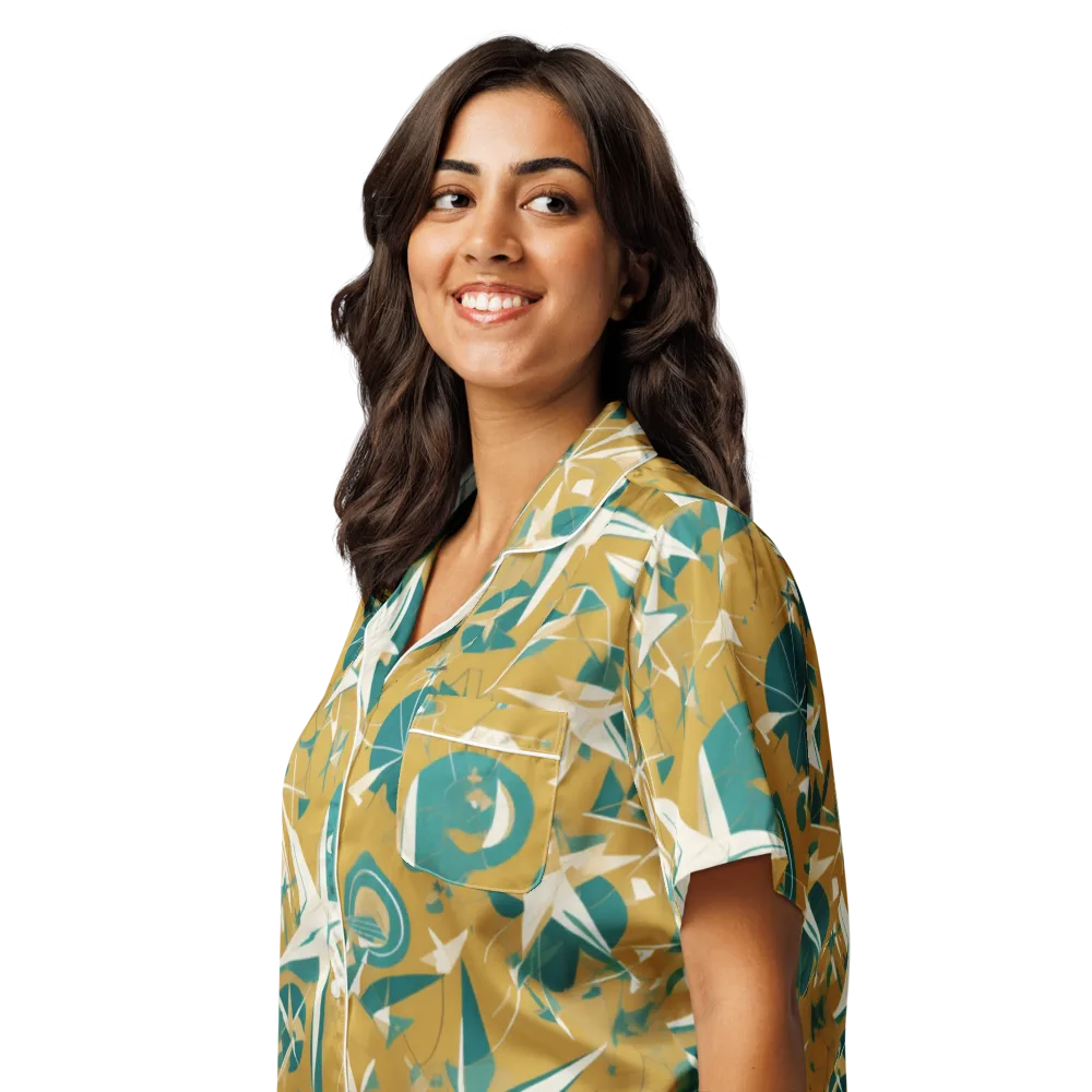 Ochre Flight on Women's Short Sleeve Pajama Top — Left Front