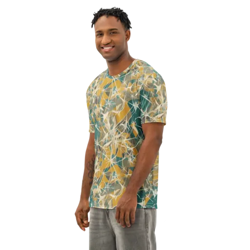 Ochre Interference on a Men's Cotton Crew Neck T-Shirt