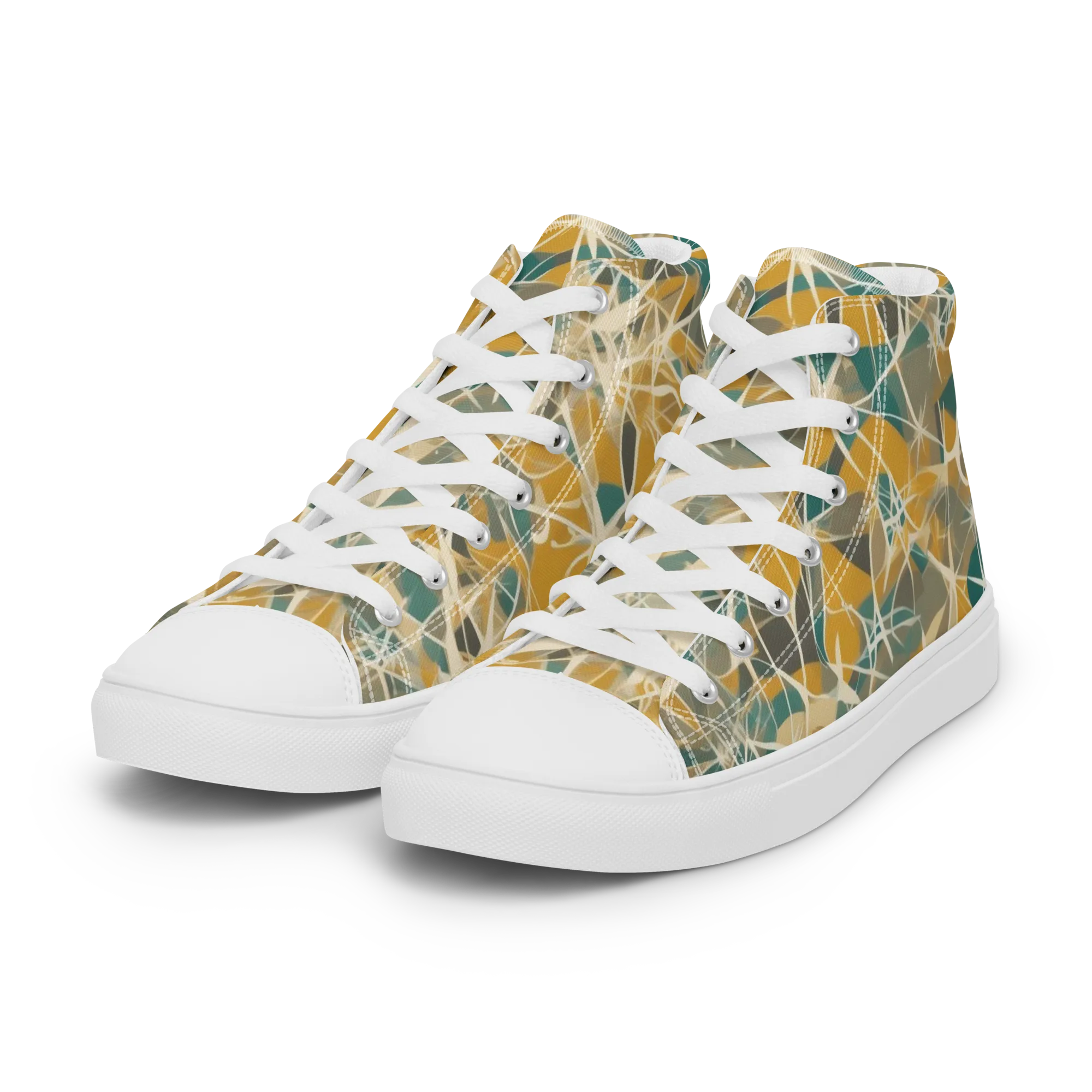Ochre Interference on Women's High Top Canvas Shoes — Left Front