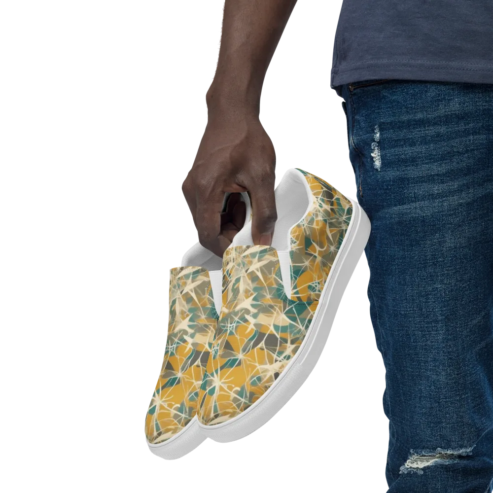 Ochre Interference on Men's Slip-On Canvas Shoes — Left Front