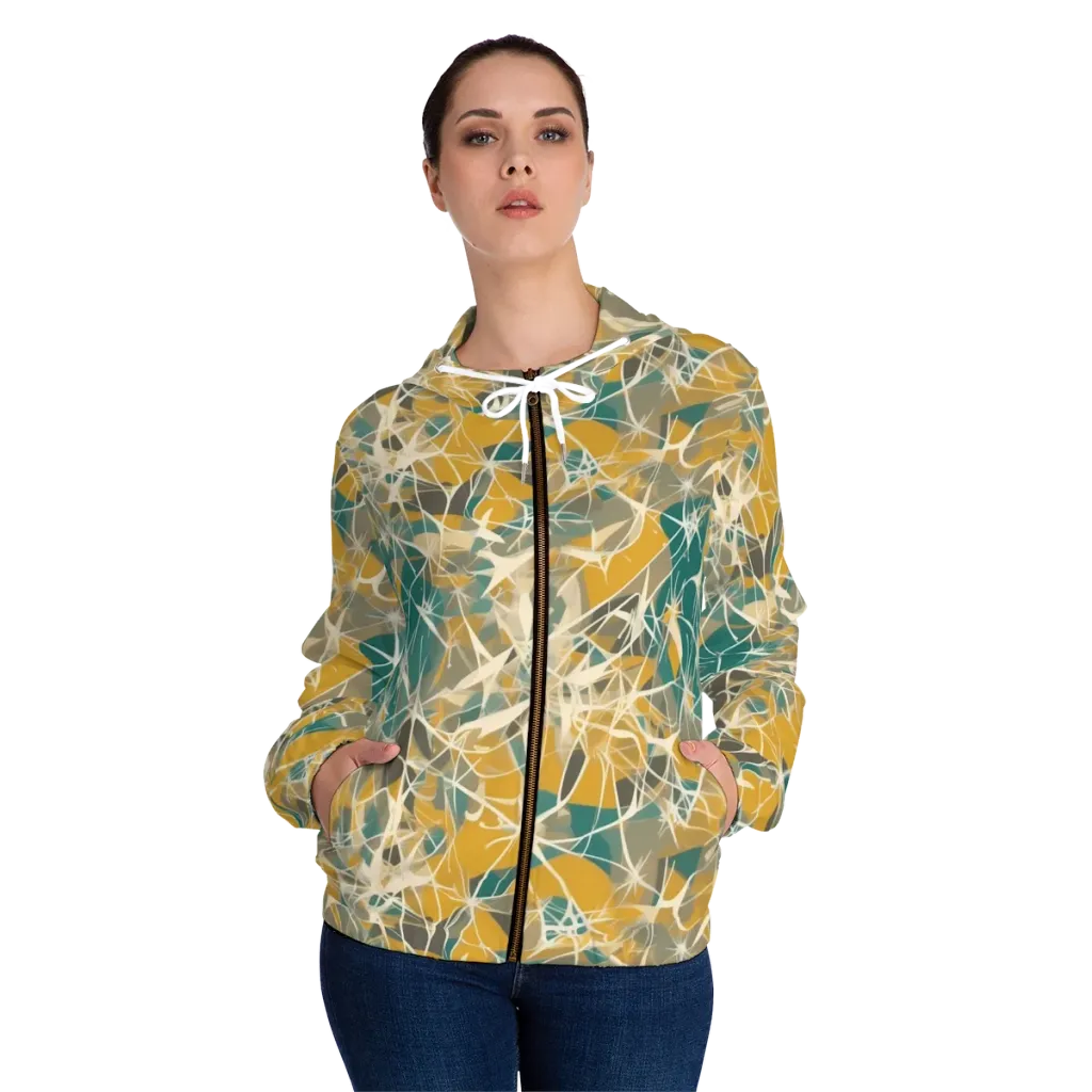 Ochre Interference on Women's Full-Zip Hoodie — Front On Person