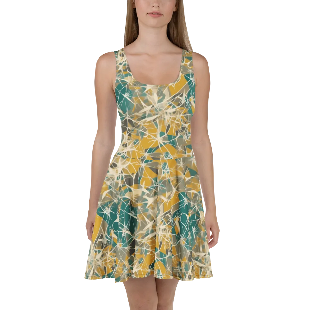 Ochre Interference on Skater Dress — Front