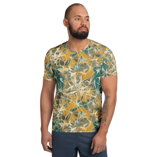 Ochre Interference on a Men's Athletic T-Shirt